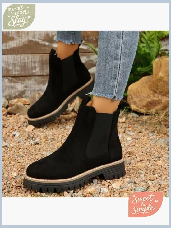 Chunky Chelsea Boots Platform Slip-On Ankle Boots Block Heel All Season - Picture 7 of 7